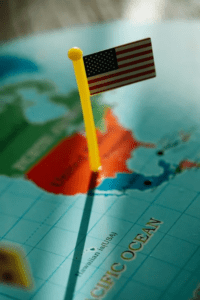 A map pinned with a flag of USA