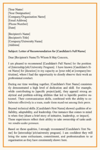 Sample Academic Letter of Recommendation for Internships & Jobs