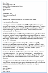 Sample Professional Letter of Recommendation for College or University Applications