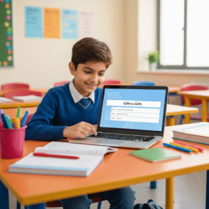 Student using SGPA to CGPA tool at desk